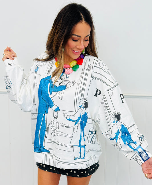 Queen Of Sparkles Licensed Blue All Aboard Conductor Sweatshirt (Reg. & Plus)