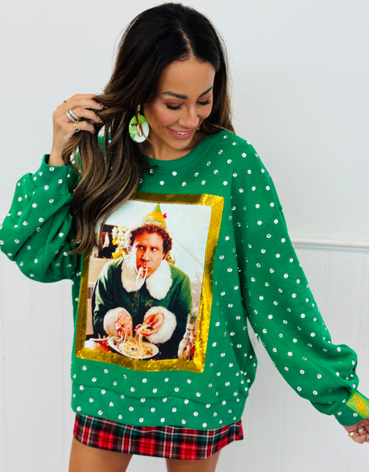 Queen Of Sparkles Licensed Buddy The Elf Candy Spaghetti Sweatshirt (Reg. & Plus)