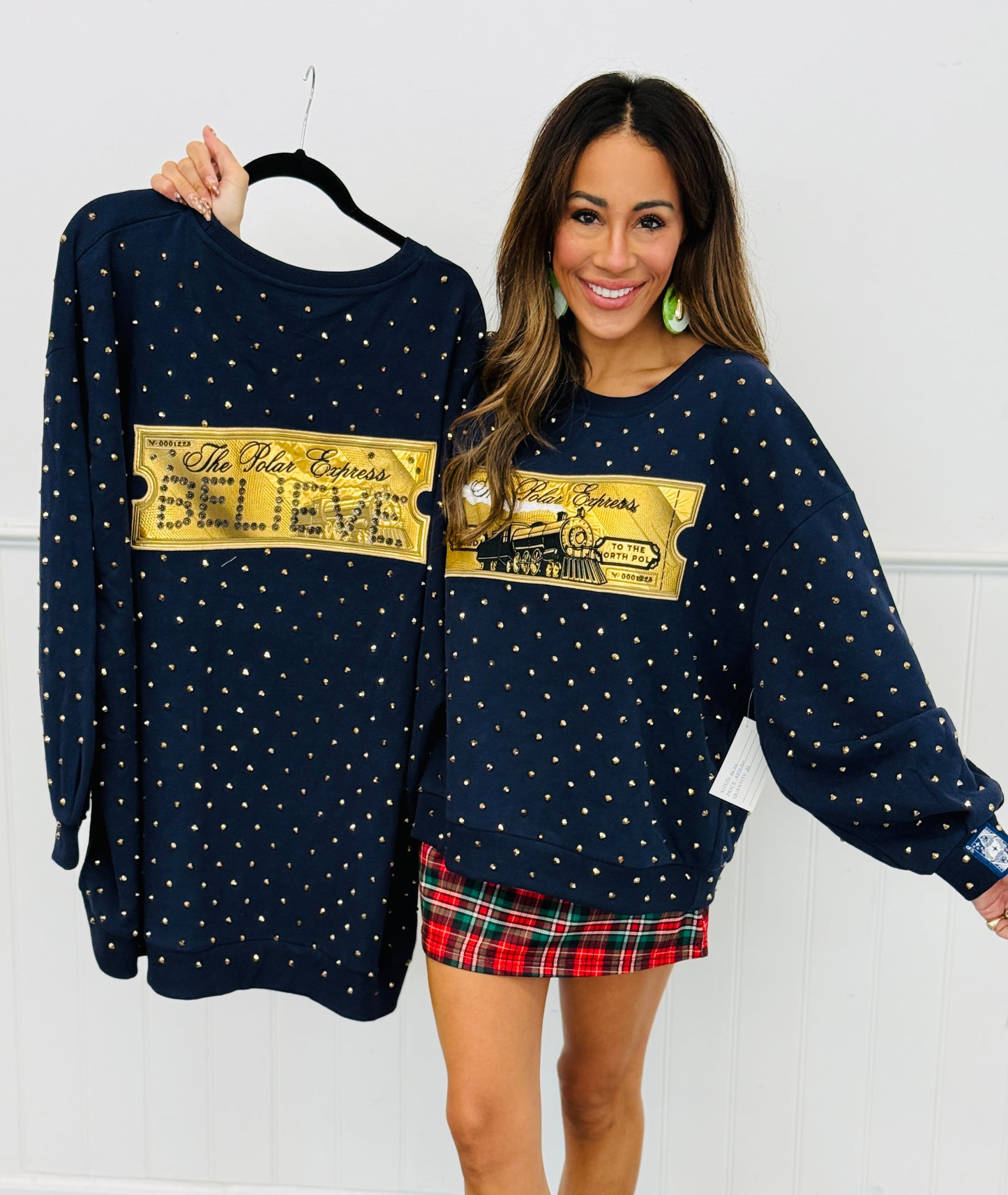 Queen Of Sparkles Licensed Navy Polar Express Train Ticket Sweatshirt (Reg. & Plus)