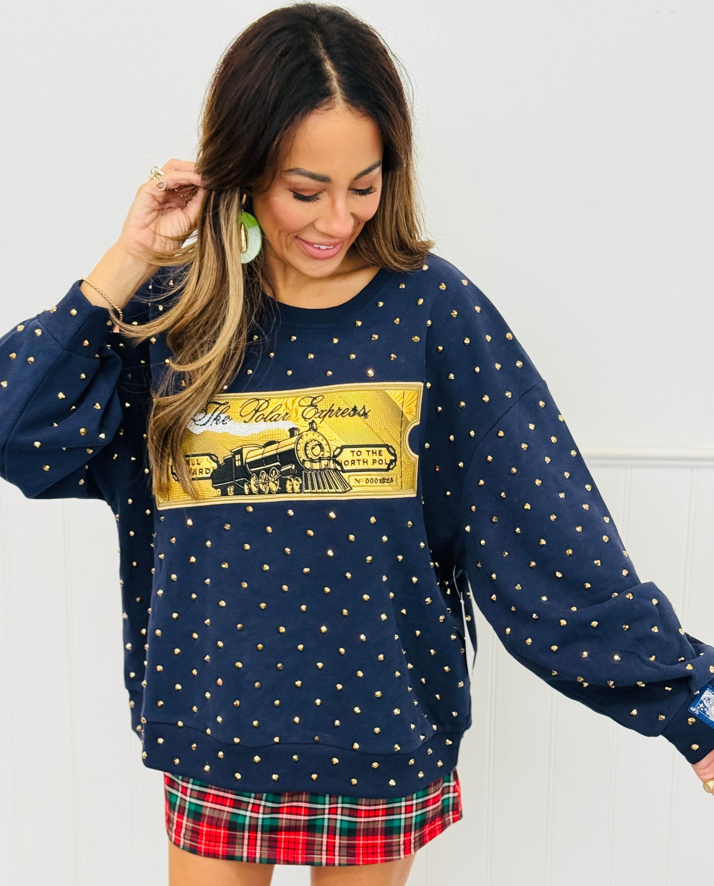 Queen Of Sparkles Licensed Navy Polar Express Train Ticket Sweatshirt (Reg. & Plus)
