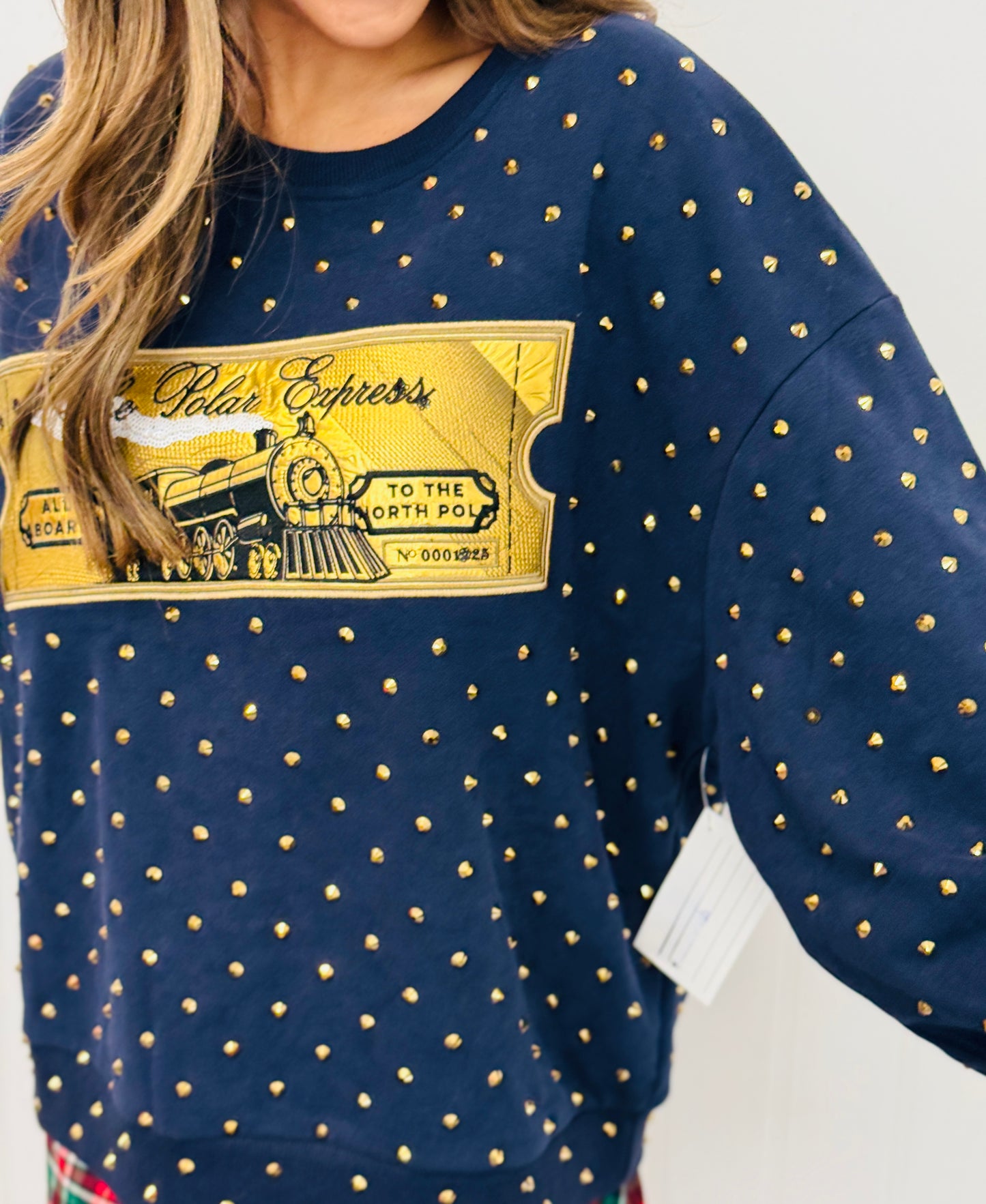 Queen Of Sparkles Licensed Navy Polar Express Train Ticket Sweatshirt (Reg. & Plus)