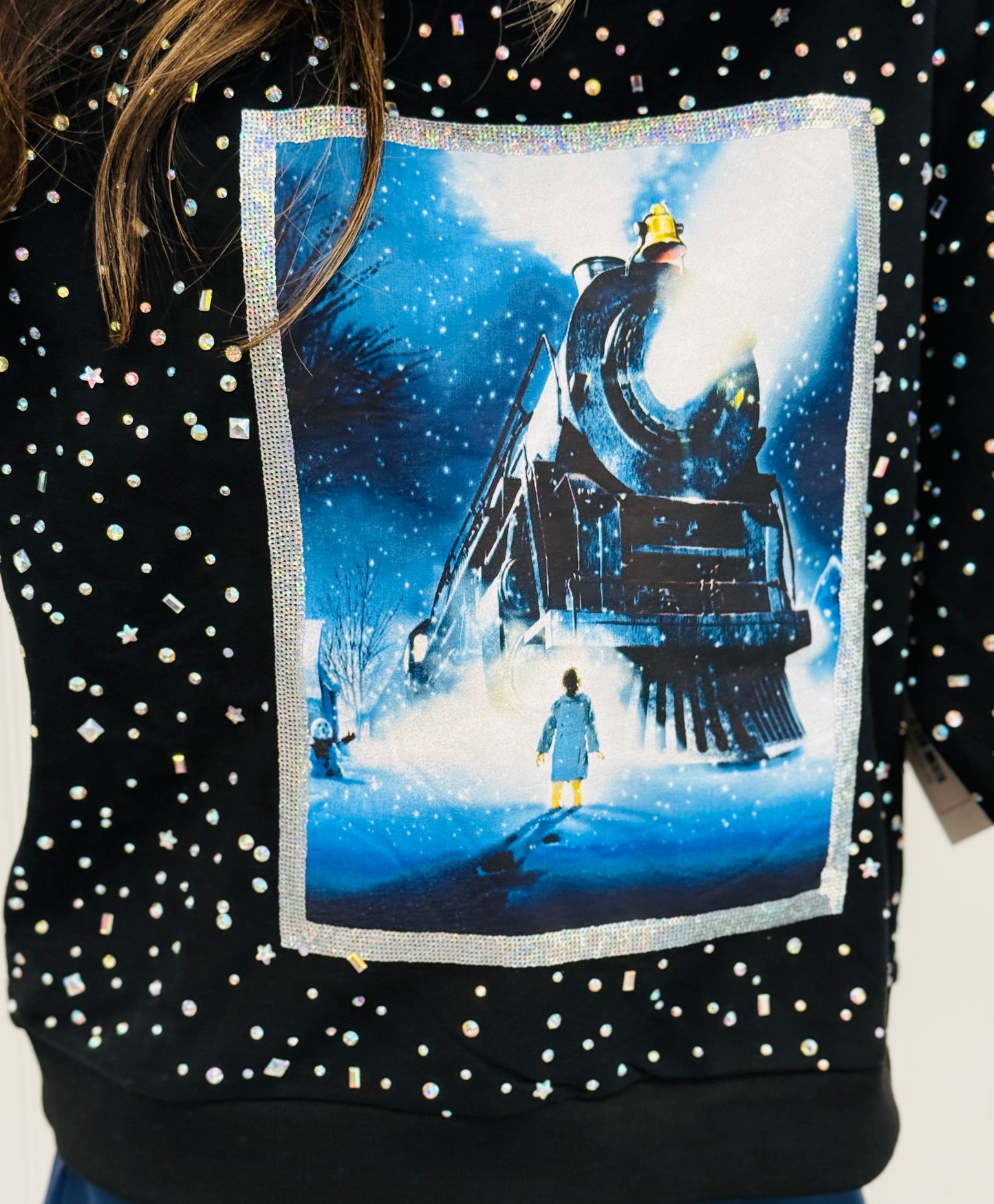 Queen Of Sparkles Licensed Black Rhinestone Polar Express Sweatshirt (Reg. & Plus)
