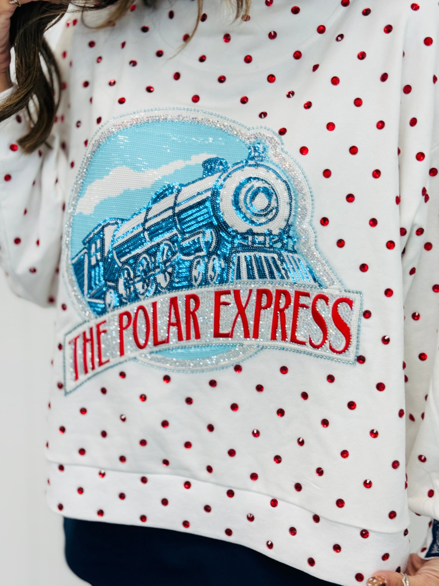 Queen Of Sparkles Licensed White Polar Express Train Mockneck Sweatshirt (Reg. & Plus)