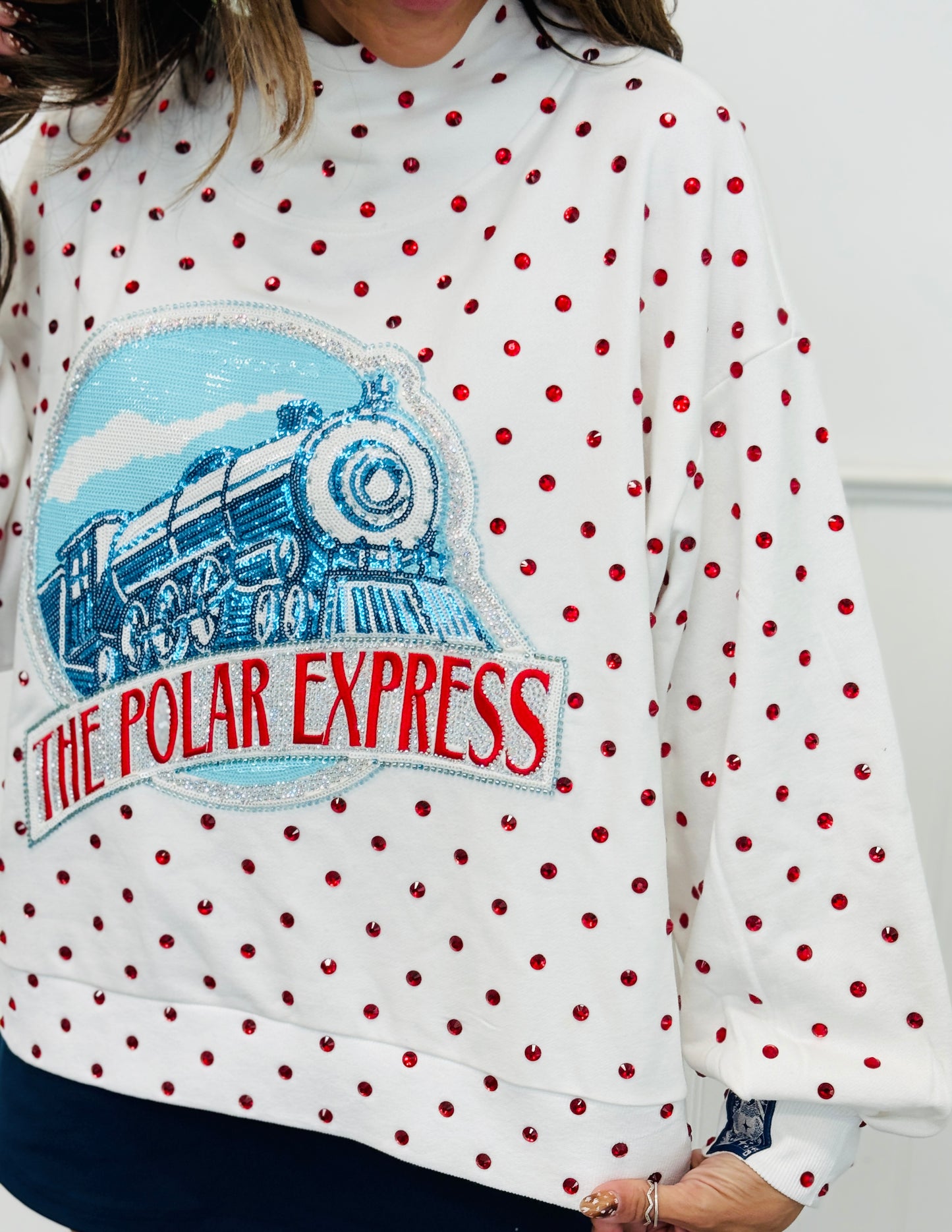 Queen Of Sparkles Licensed White Polar Express Train Mockneck Sweatshirt (Reg. & Plus)