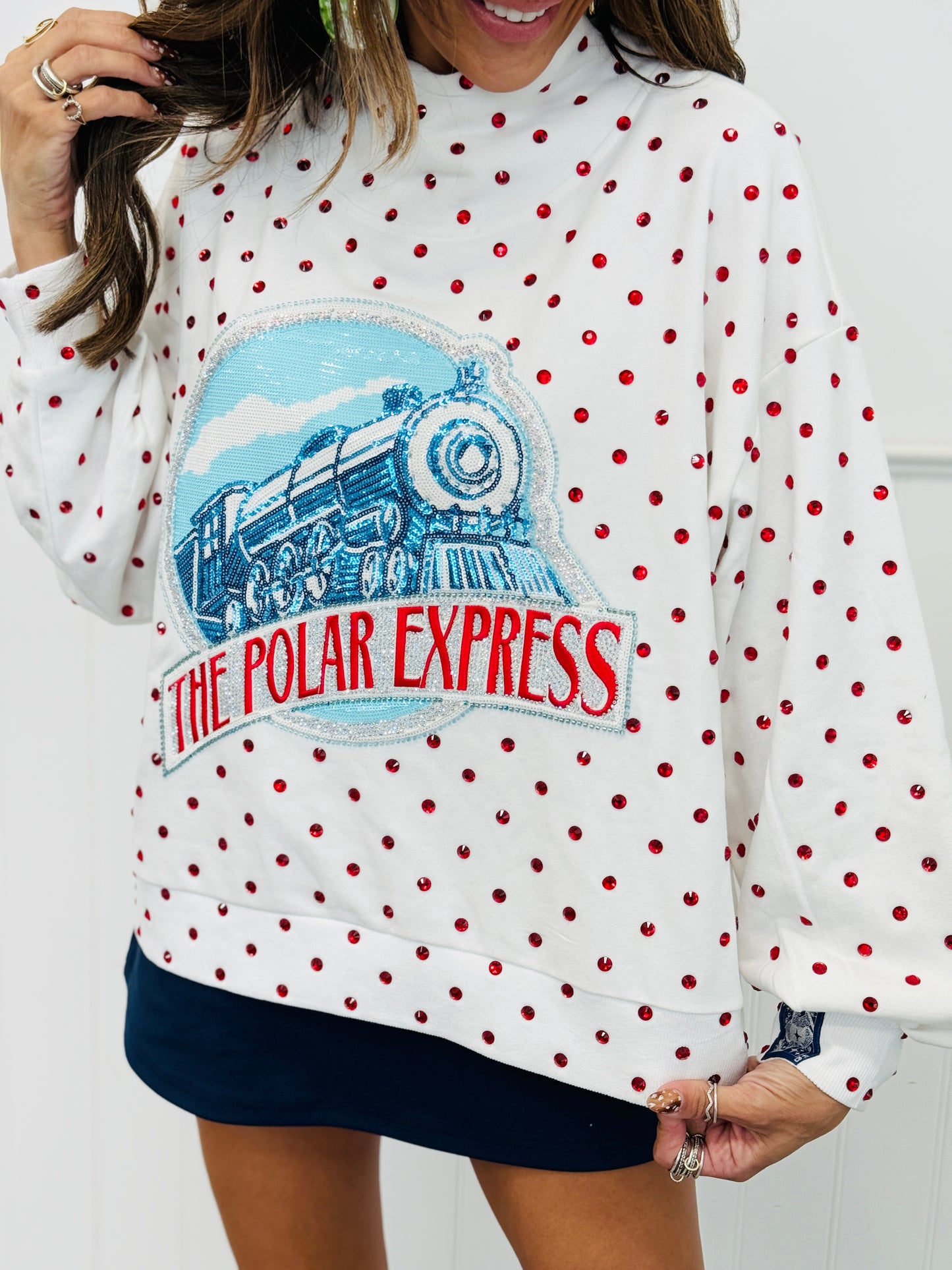 Queen Of Sparkles Licensed White Polar Express Train Mockneck Sweatshirt (Reg. & Plus)