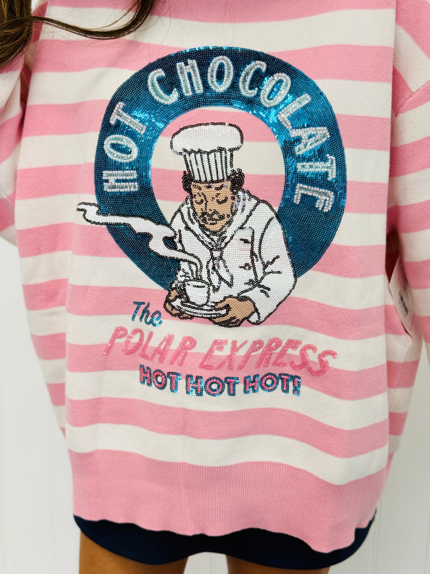 Queen Of Sparkles Licensed Pink & White Striped Hot Chocolate Sweater (Reg. & Plus)