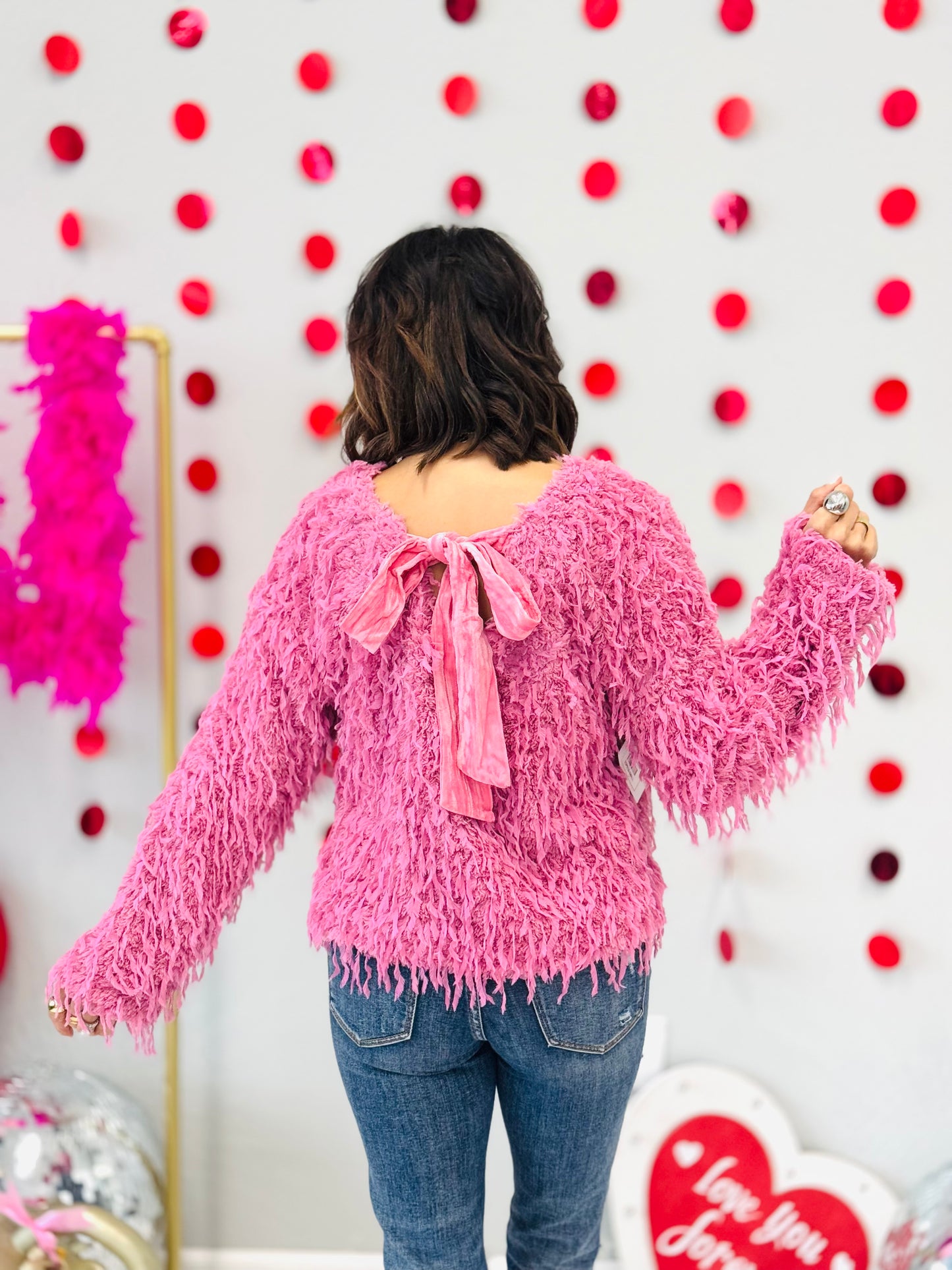 Pink Faux Fur Top with Back Velvet Ribbon (Reg.)