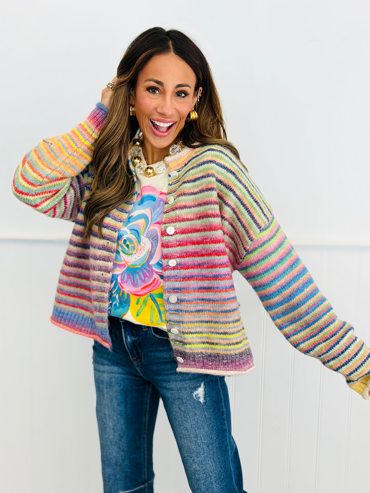 Rainbow Striped Sweater Cardigan (Reg.)