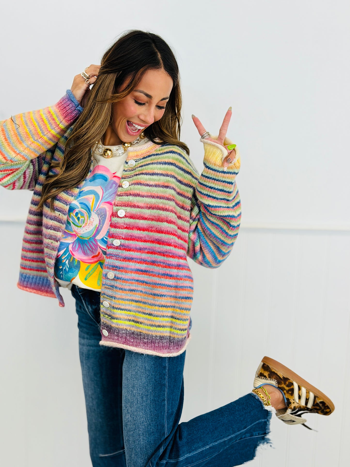 Rainbow Striped Sweater Cardigan (Reg.)