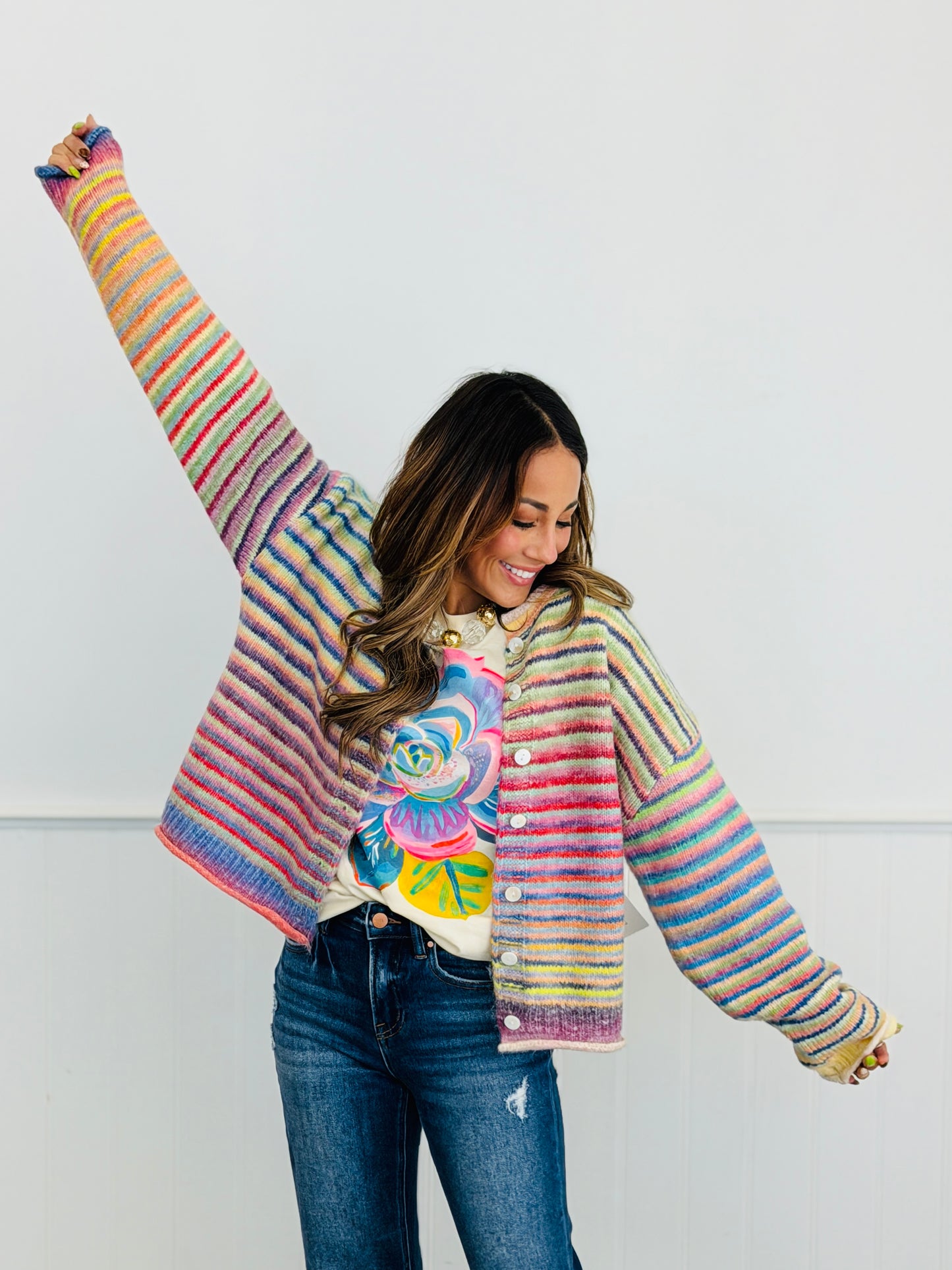Rainbow Striped Sweater Cardigan (Reg.)