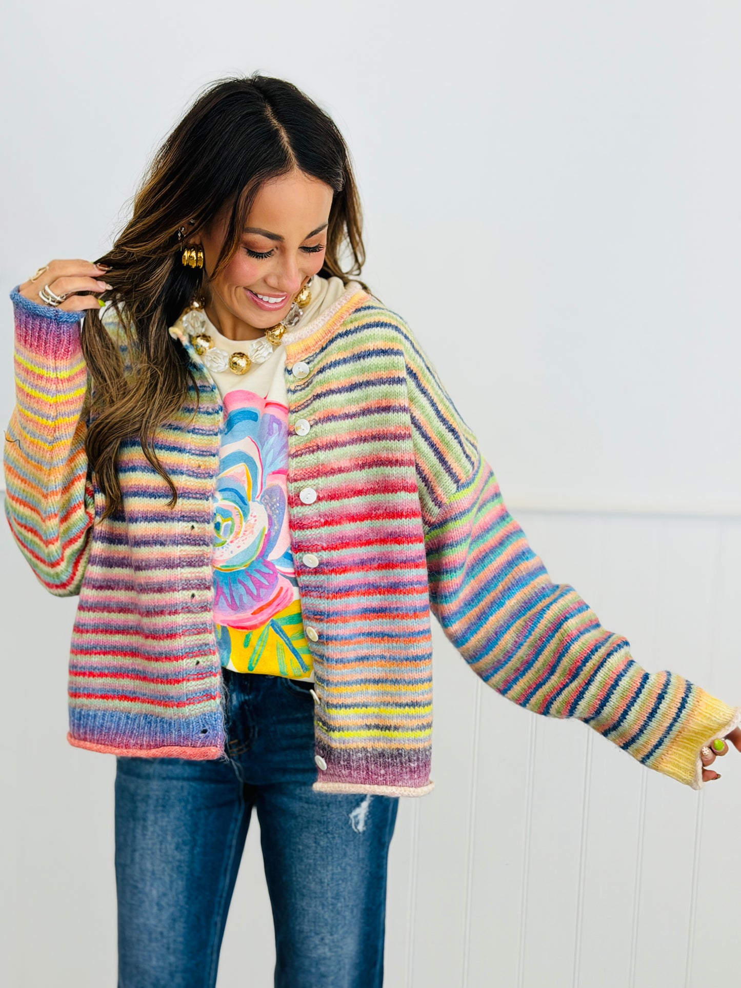 Rainbow Striped Sweater Cardigan (Reg.)
