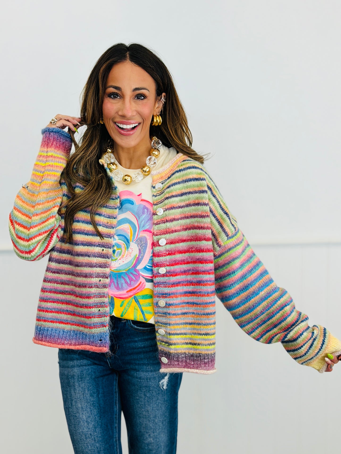 Rainbow Striped Sweater Cardigan (Reg.)