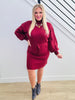 Wine Cozy Belted Mini Sweater Dress (Reg.& Plus)