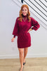 Wine Cozy Belted Mini Sweater Dress (Reg.& Plus)