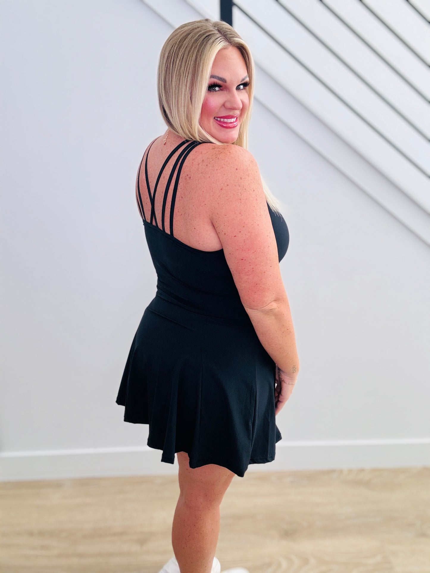 Black Strappy Back Mini Skort Dress (Reg & Plus)