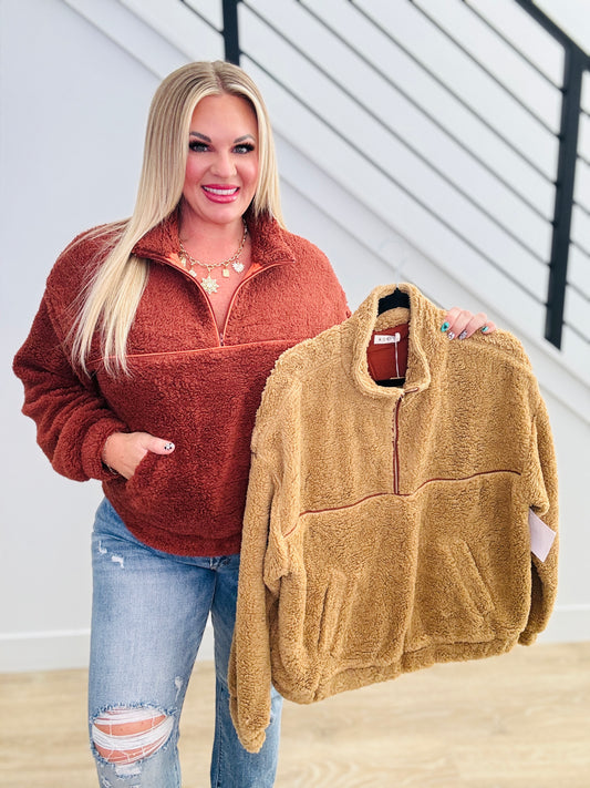 Teddy Sherpa Pullover Jacket (Plus)- 2 Colors