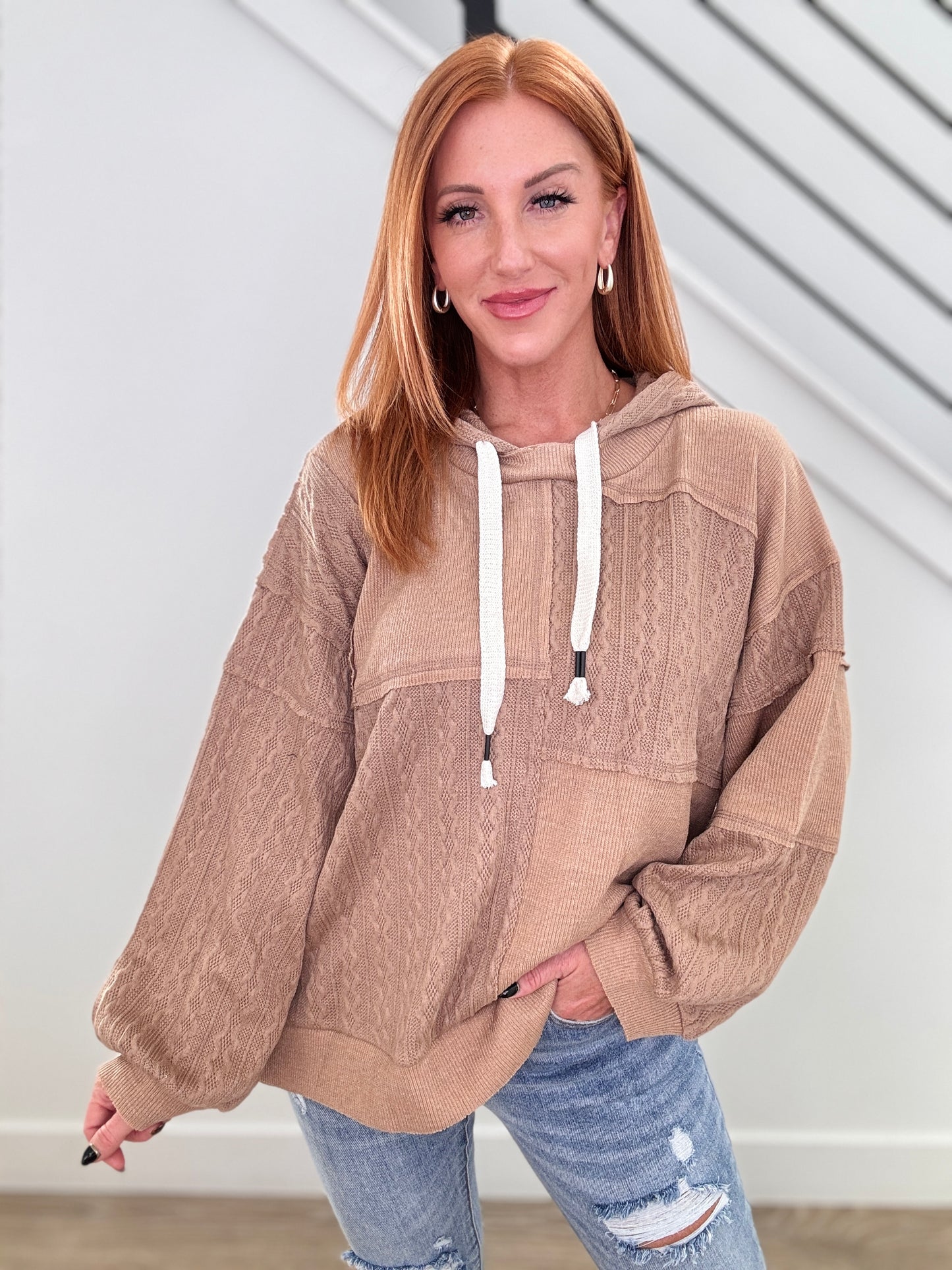 POL Mocha Patchwork Sweater Top (Reg)