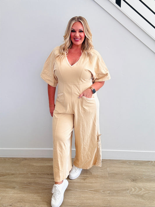 Oatmeal Front Zip Jumpsuit (Reg)