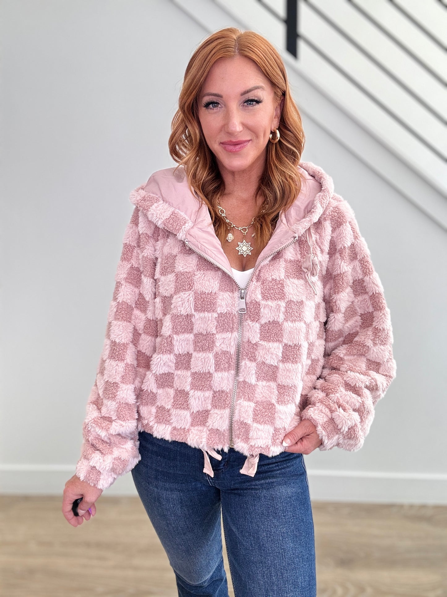 Sherpa Checkered Pattern Hood Jacket (Reg.) - 3 Colors