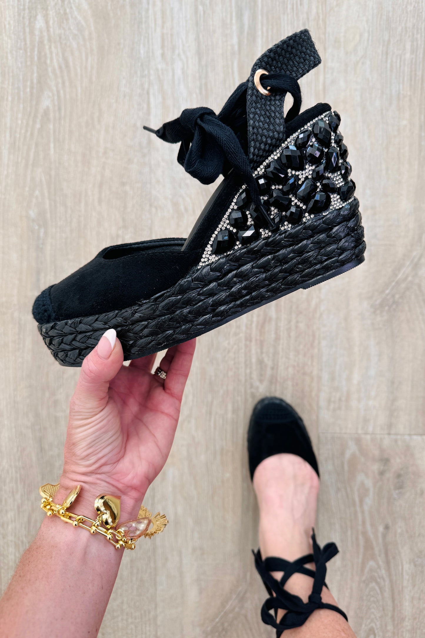 Black Beyond The Bling Espadrille Wedge