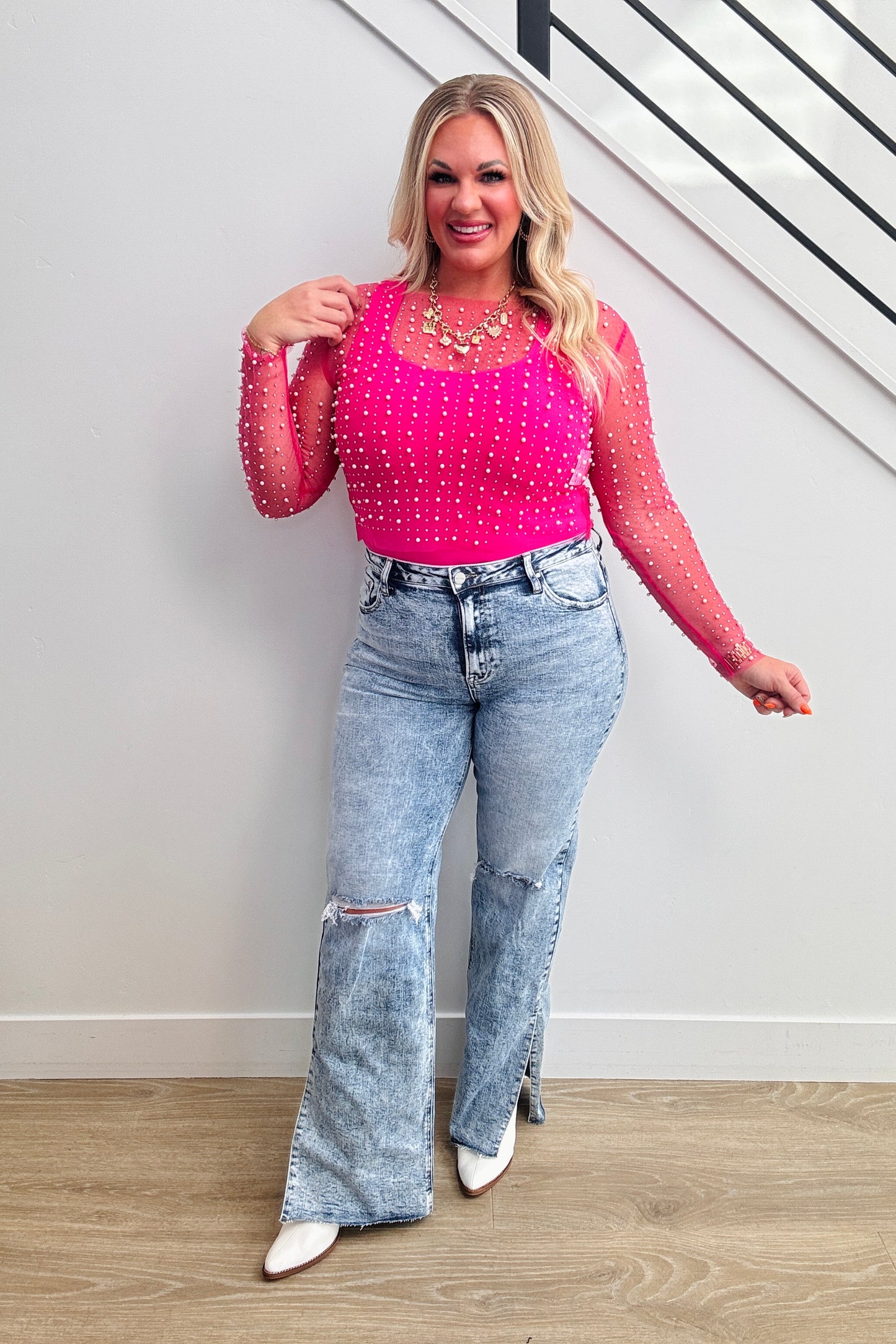 Pink Pearl Mesh Top (Reg & Plus)