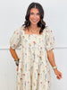 Taupe/Lavender Floral Flutter Sleeve Mini Dress (Reg. & Plus)