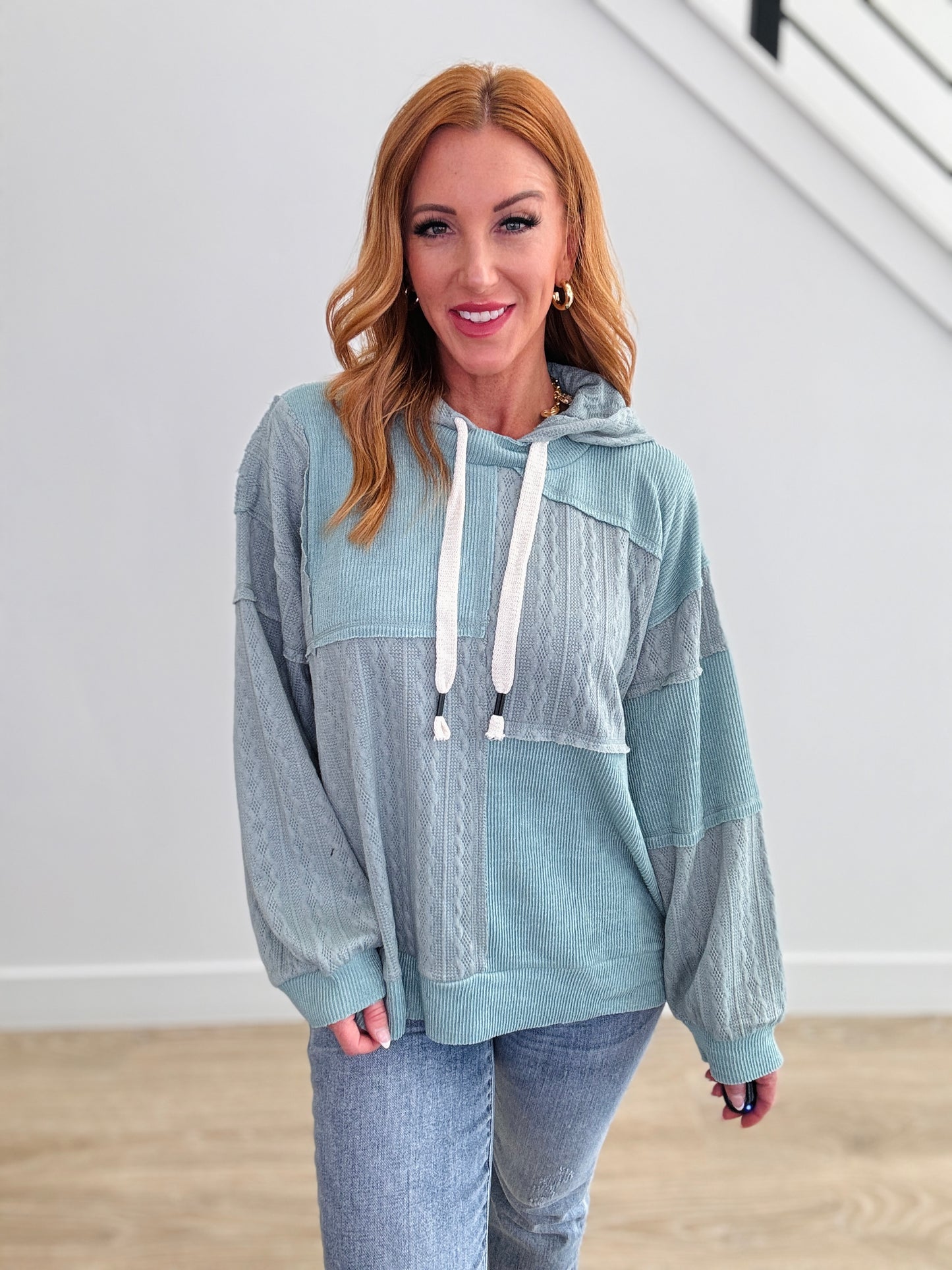 POL Jade Green Patchwork Sweater Top (Reg)