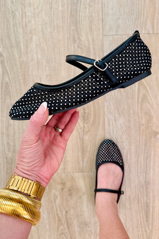 Black Start Somewhere Mesh Rhinestone Flats