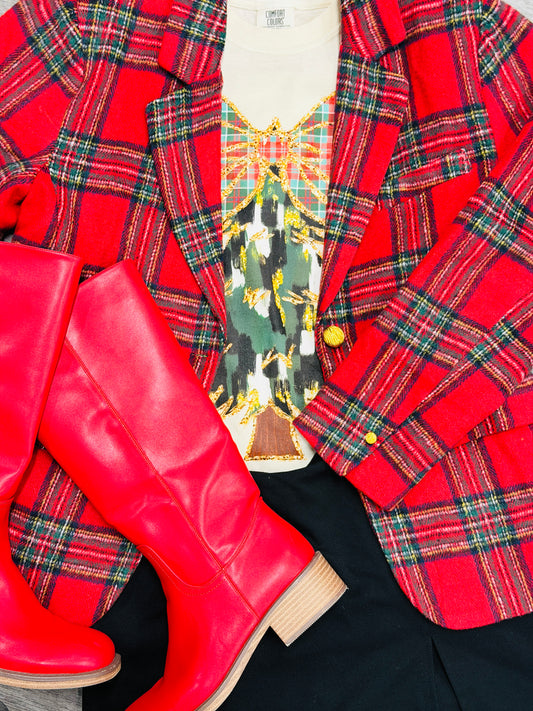 Plaid Tidings Christmas Tree Tee (Reg. and Plus)