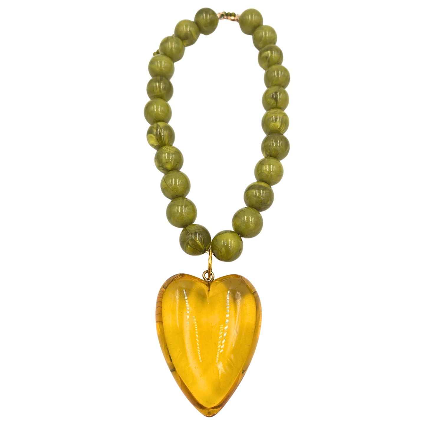 Jennifer Thames - Round Green Bead with a Honey Heart Pendant