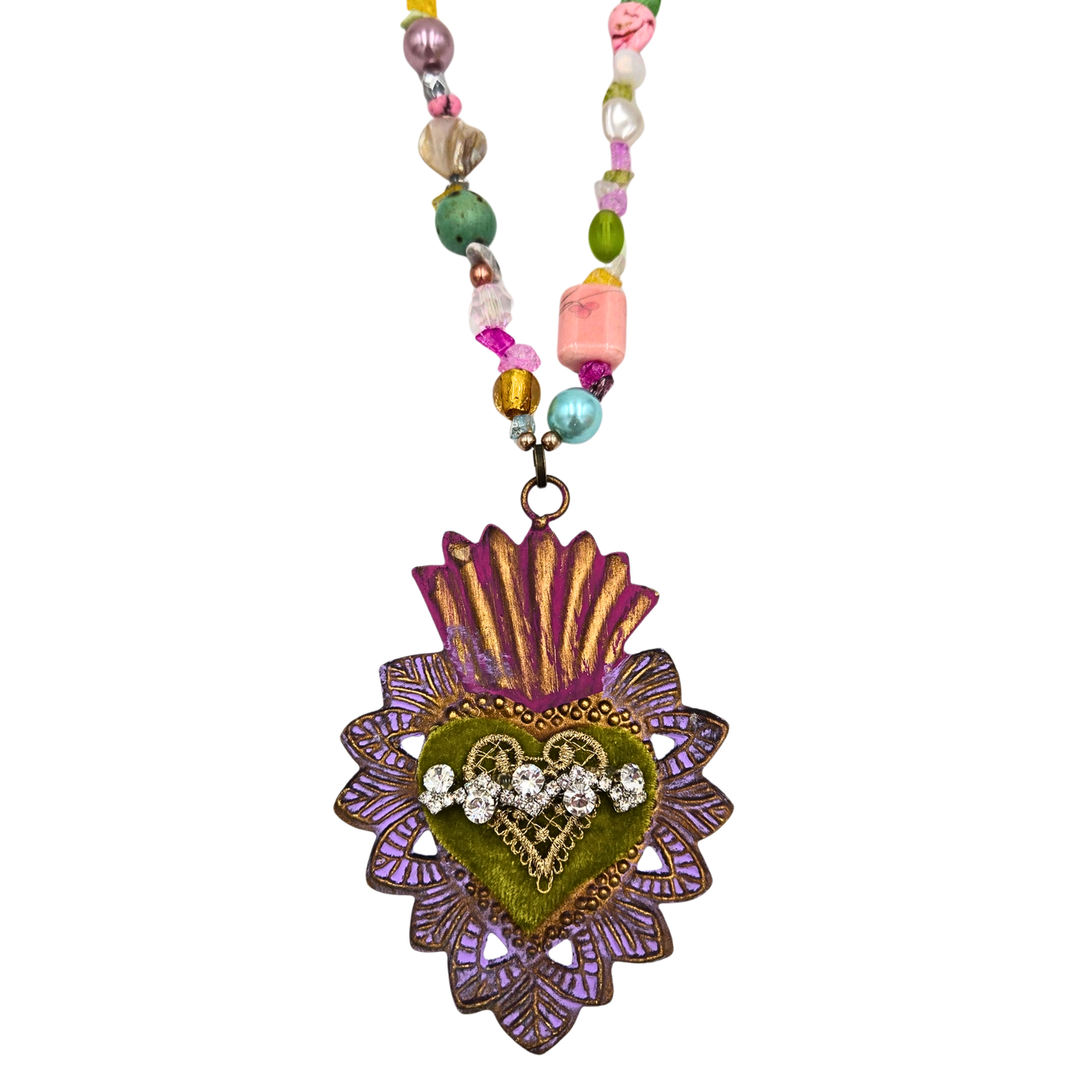 Gypsy South - Sacred Heart Pendant Necklace in Green
