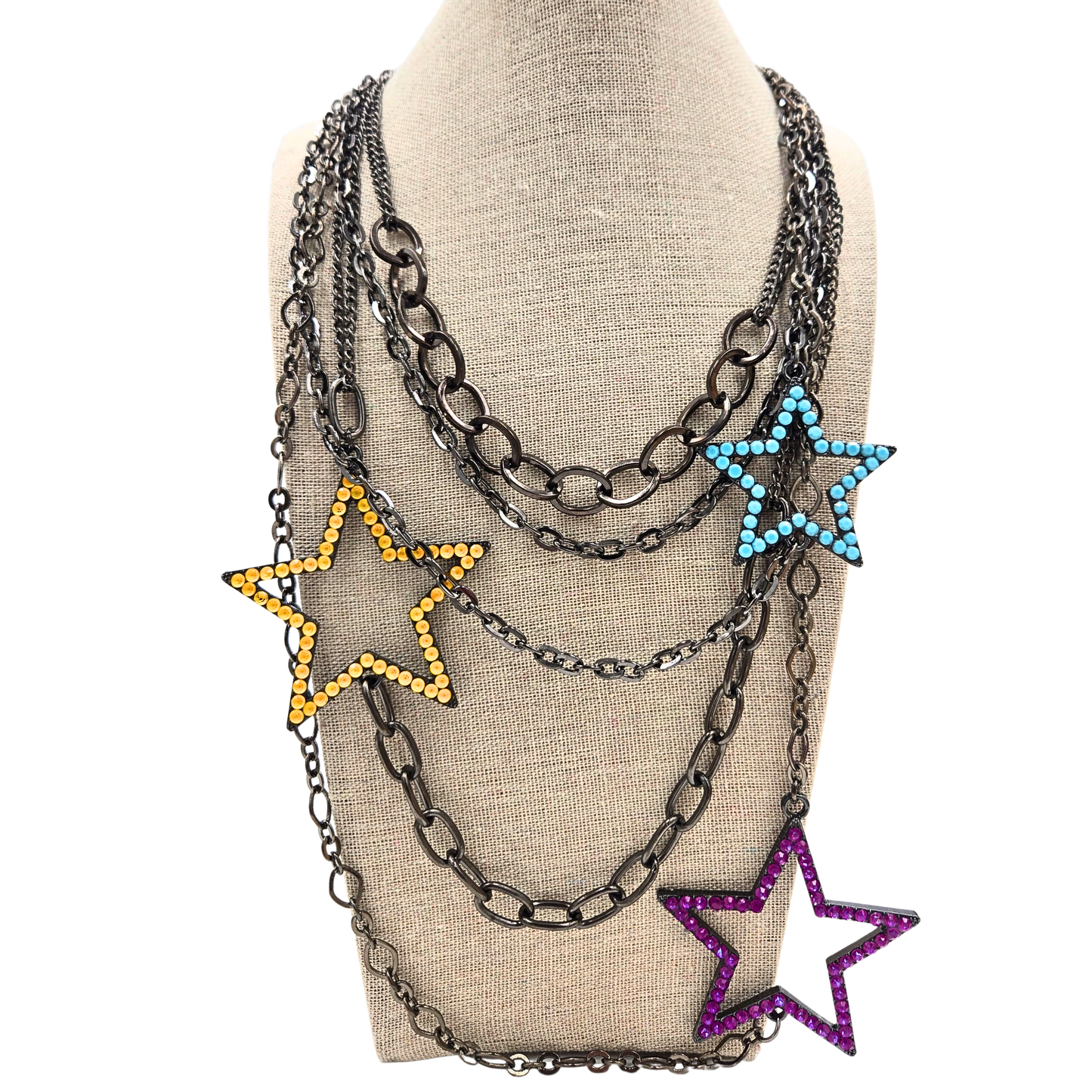 Gypsy South - Gunmetal Stars Necklace in Multicolor