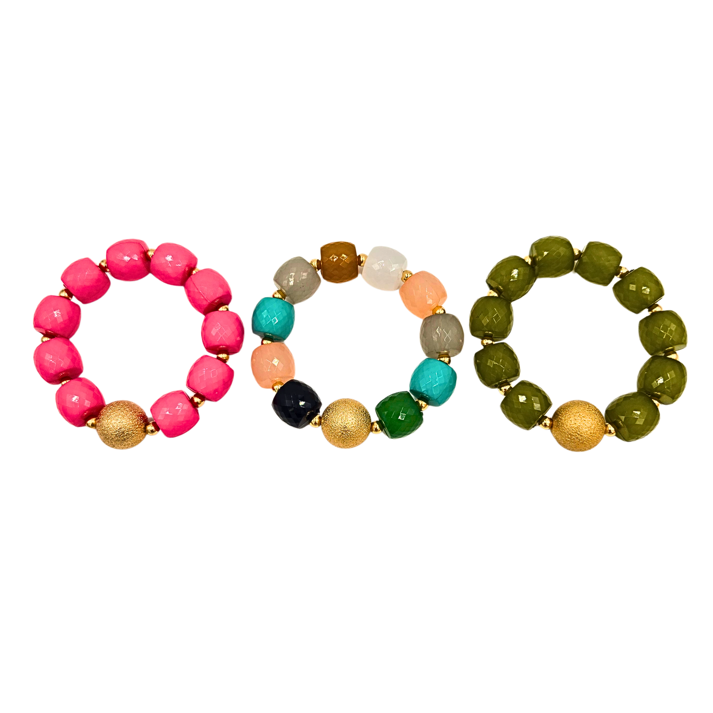 Faceted Square Bead Stretch Bracelet (3 colors)