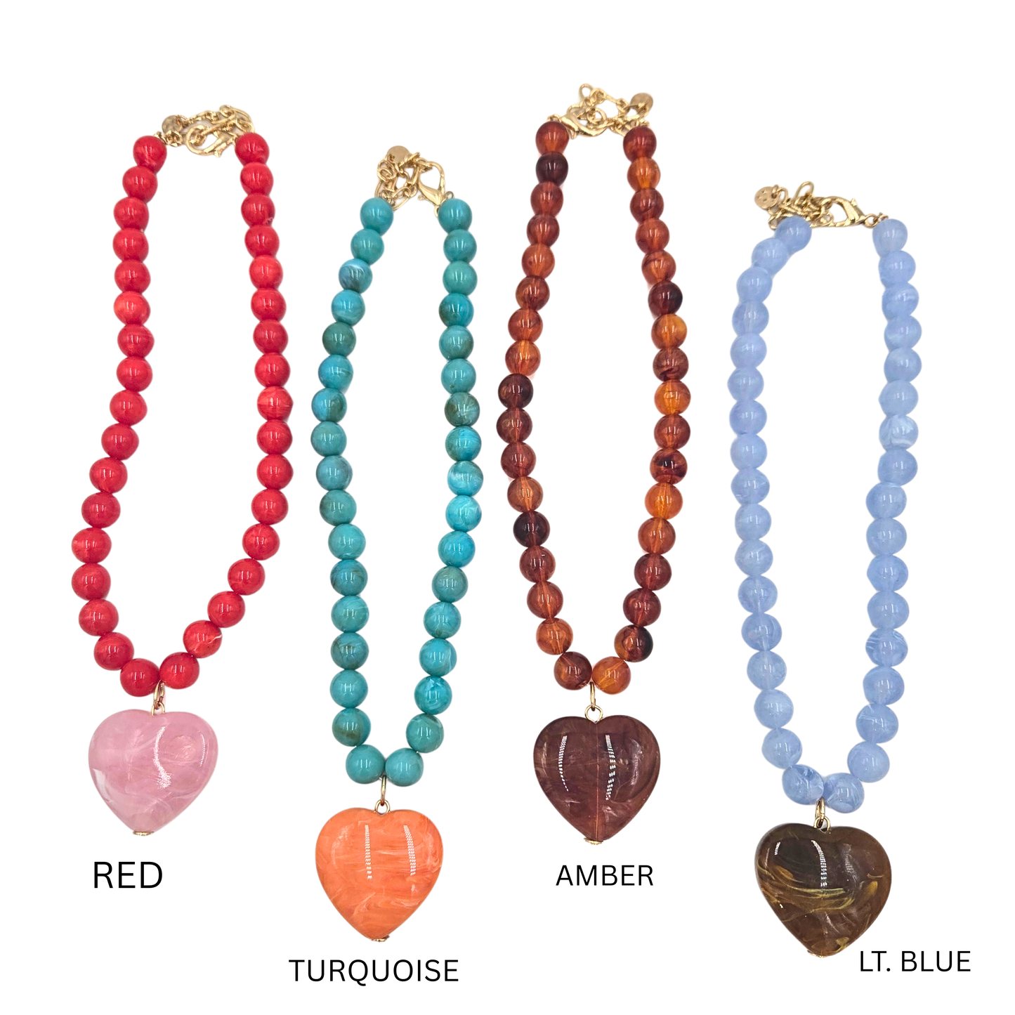 Marble Bead & Heart Pendant Necklace (4 colors)