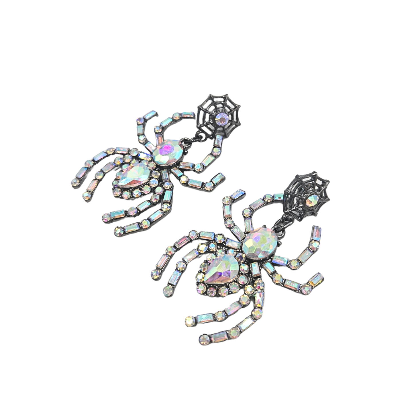 Iridescent & Gunmetal Spider Earrings