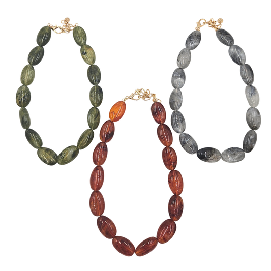Oval Marble Beaded Necklace (3 colors)