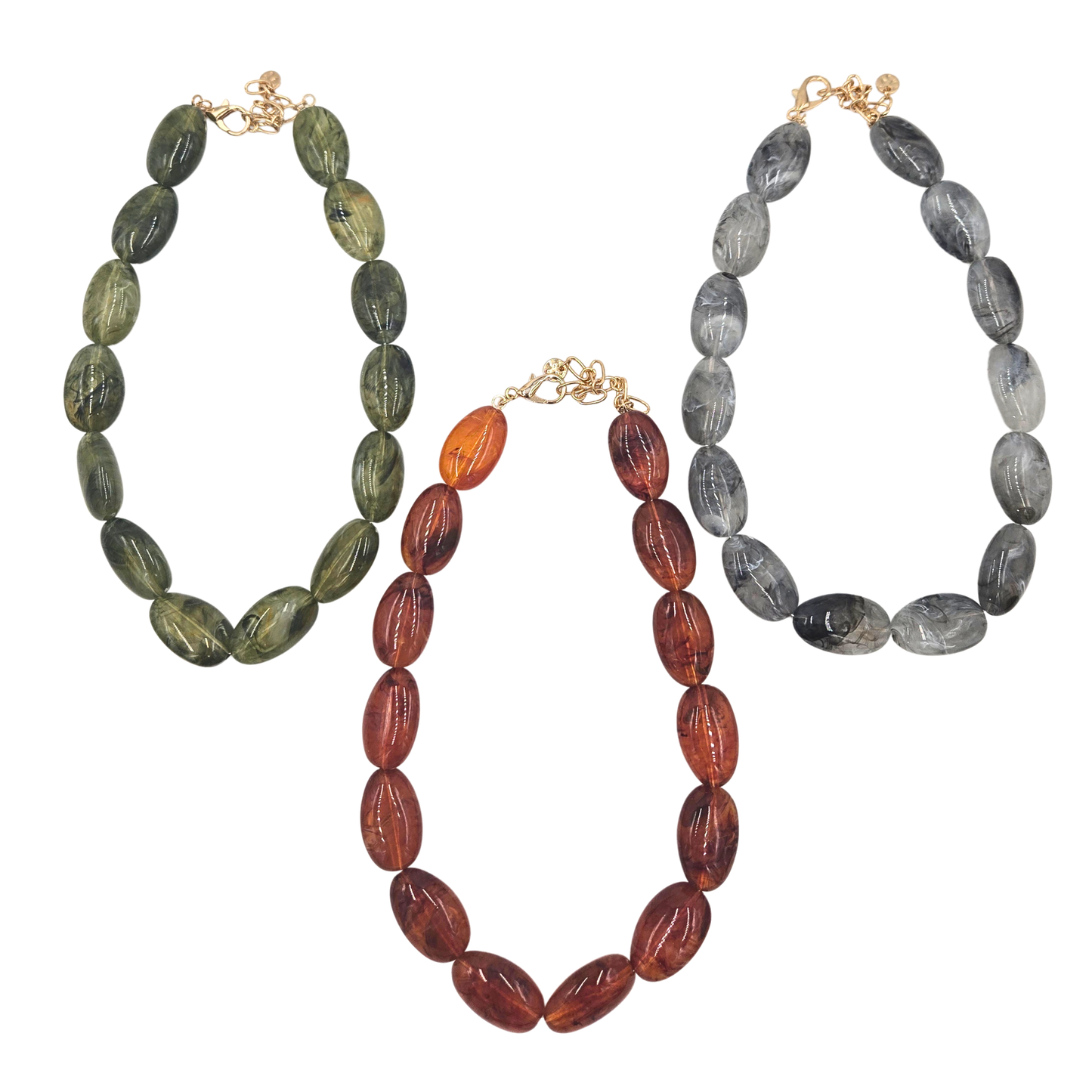 Oval Marble Beaded Necklace (3 colors)