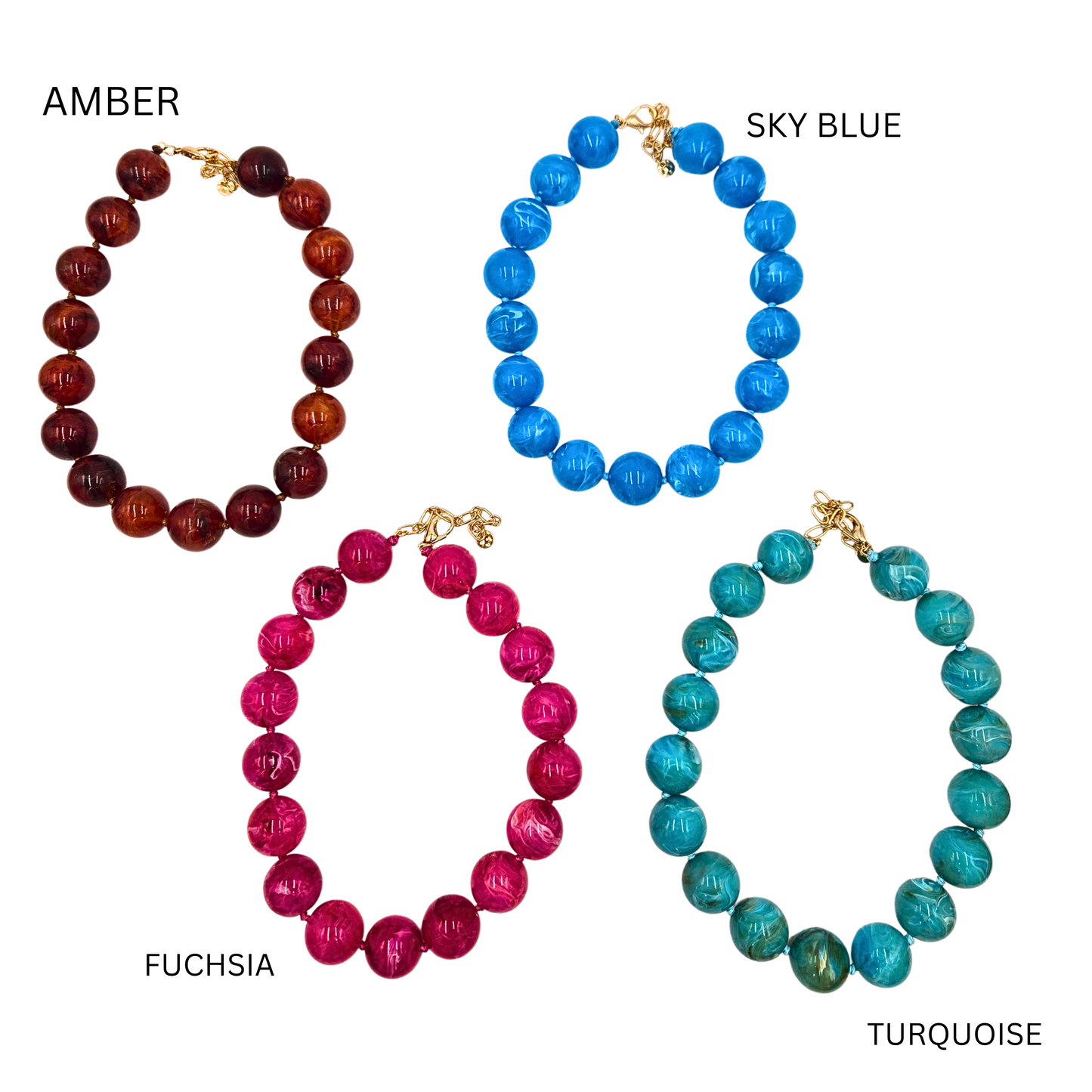 Marble Bauble Beaded Necklace (4 colors)