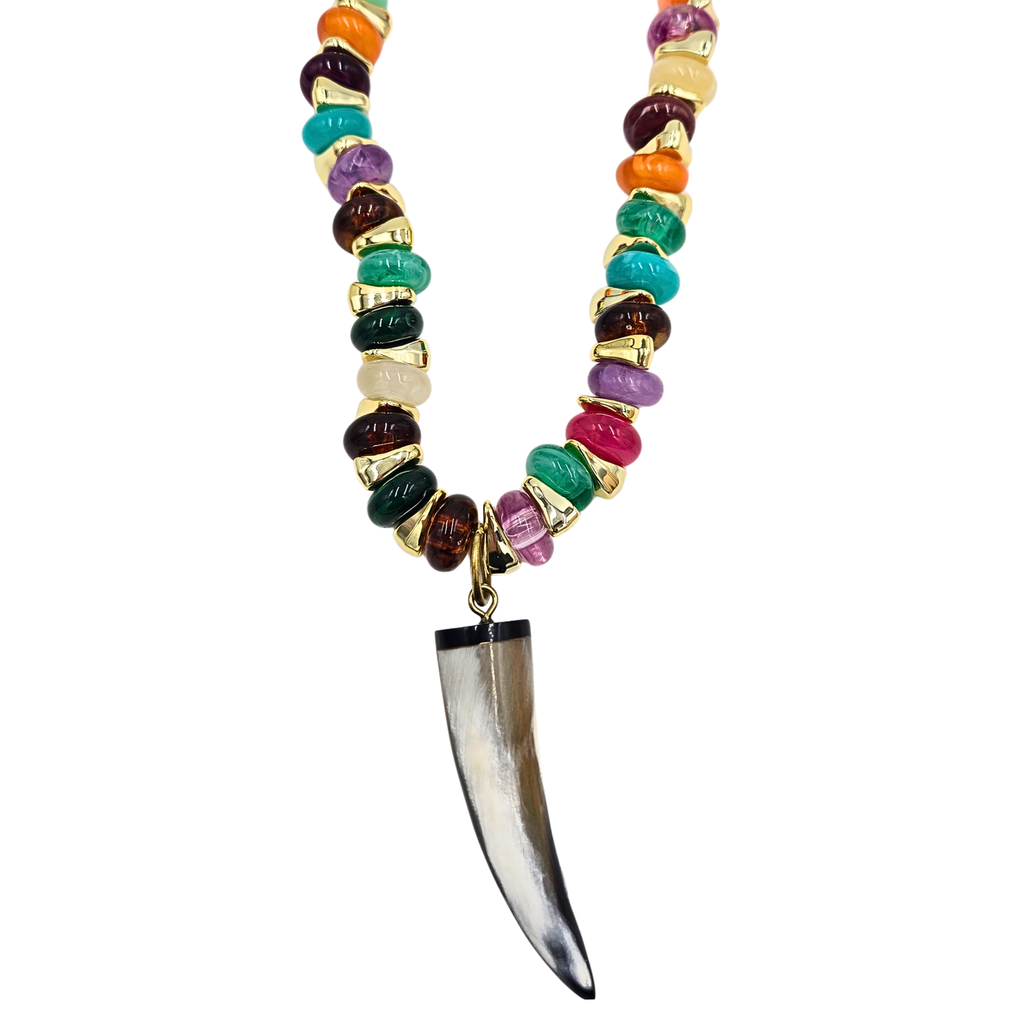 Jennifer Thames - Multicolor Beaded Necklace with Horn Pendant