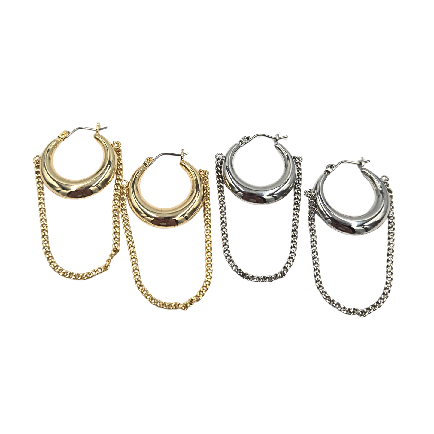 Drop Chain Hoop Earrings (2 colors)