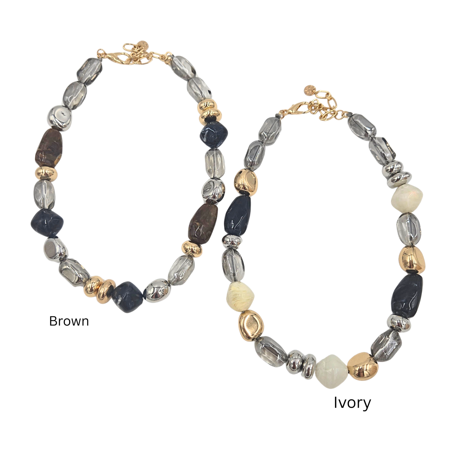 Marble & Metal Beaded Necklace (2 colors)