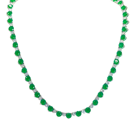 TOVA - Tennis Necklace in Silver Green Apple & Clear