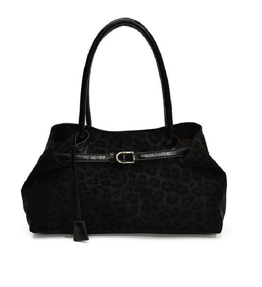 Vegan Suede Black Leopard Print Bag