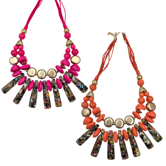 Chunky Multicolor Beaded Statement Necklace (2 colors)