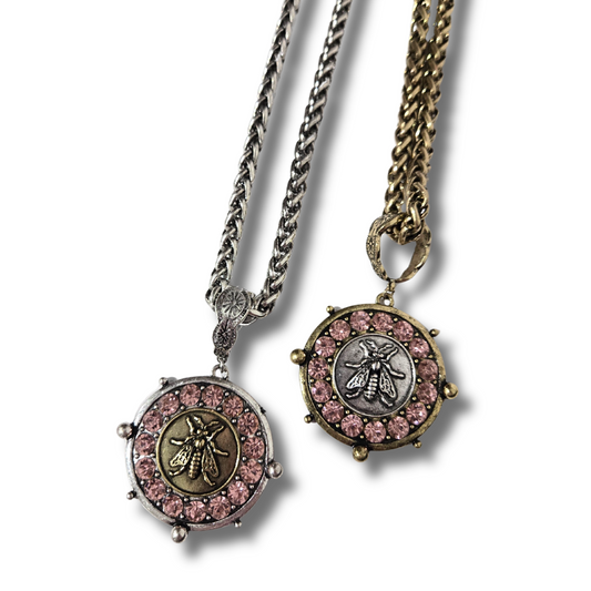 Pink Rhinestone Bee Pendant Necklace (2 colors)