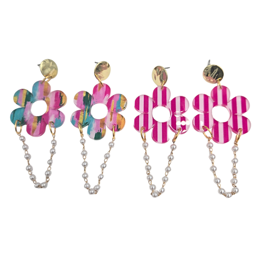 Pearl Chain Flower Earrings (2 colors)