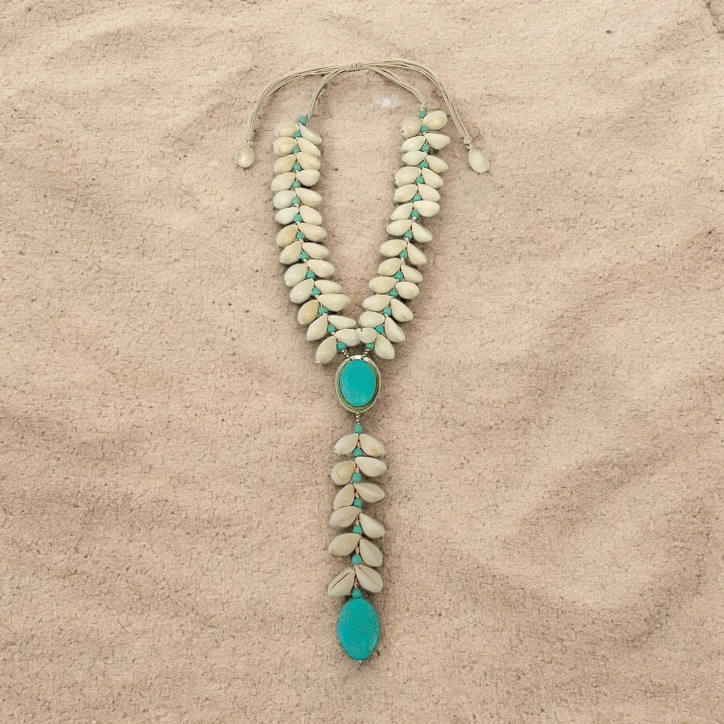 Cowrie Shell and Turquoise Lariat Necklace