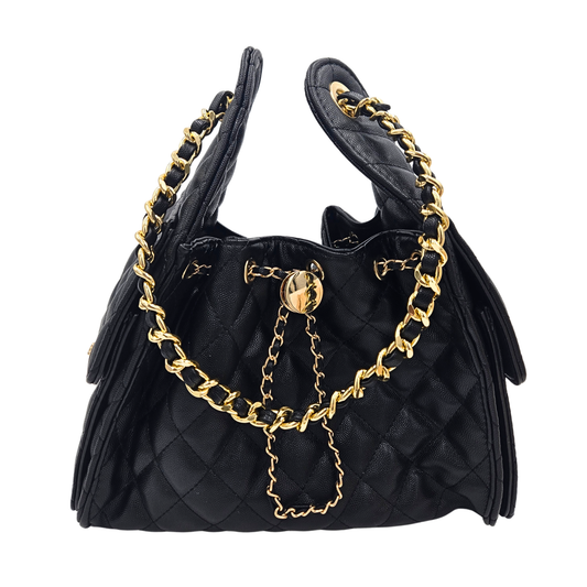 Black Drawstring Faux Leather Bag