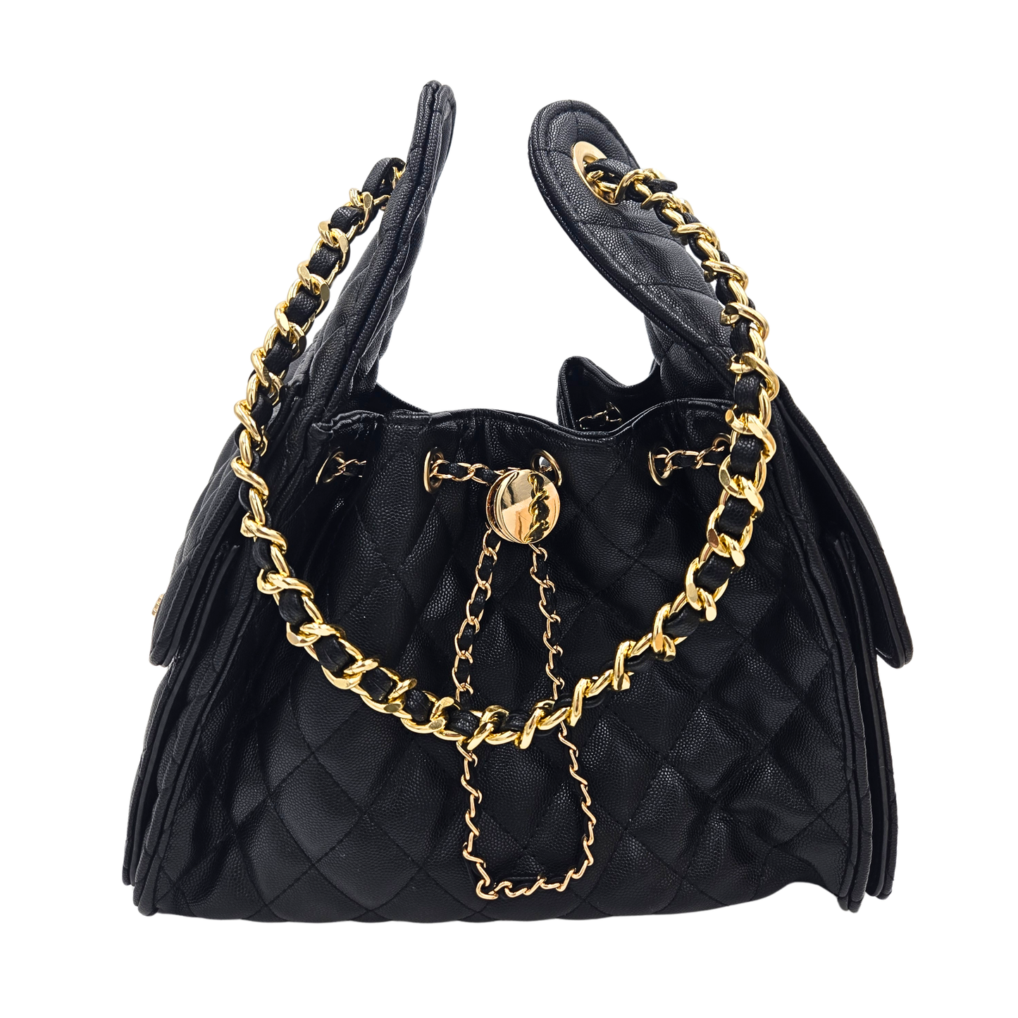 Black Drawstring Faux Leather Bag