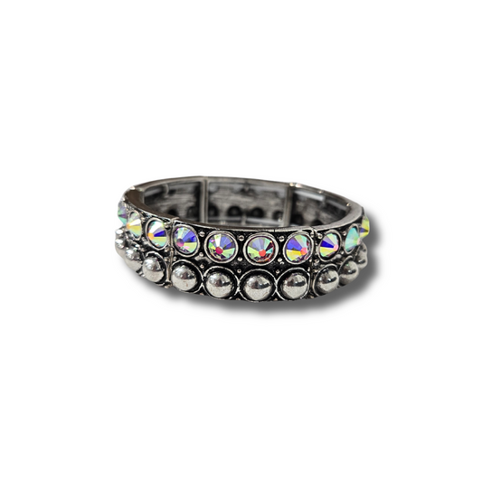 Antique Silver and Rhinestone Double Bangle